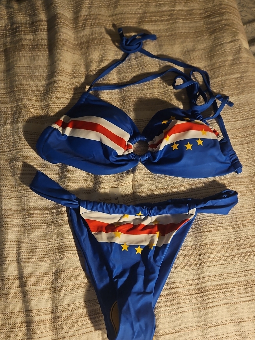 Blue Two-Piece Bikini with Stars & Stripes Accent